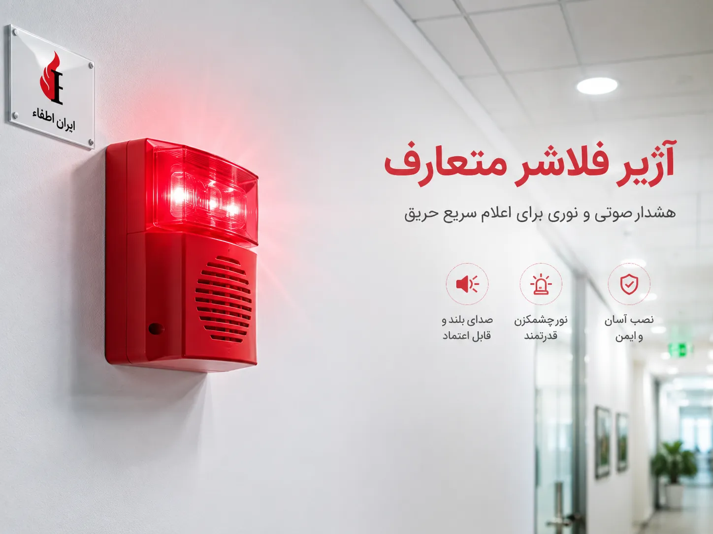 آژیر فلاشر متعارف نصب شده در راهرو ساختمان